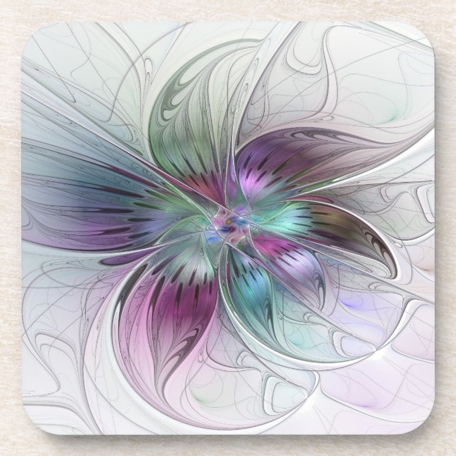 Colourful Abstract Flower Modern Floral Fractal Ar Coaster (Front)