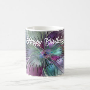 Colourful Abstract Flower Modern Floral Fractal Ar Coffee Mug