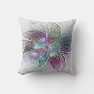 Colourful Abstract Flower Modern Floral Fractal Ar Cushion