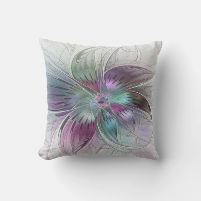 Colourful Abstract Flower Modern Floral Fractal Ar Cushion (Front)