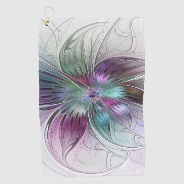 Colourful Abstract Flower Modern Floral Fractal Ar Golf Towel (Front)