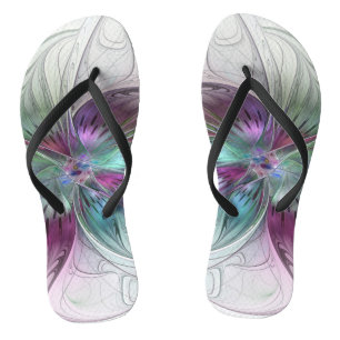 Colourful Abstract Flower Modern Floral Fractal Ar Jandals