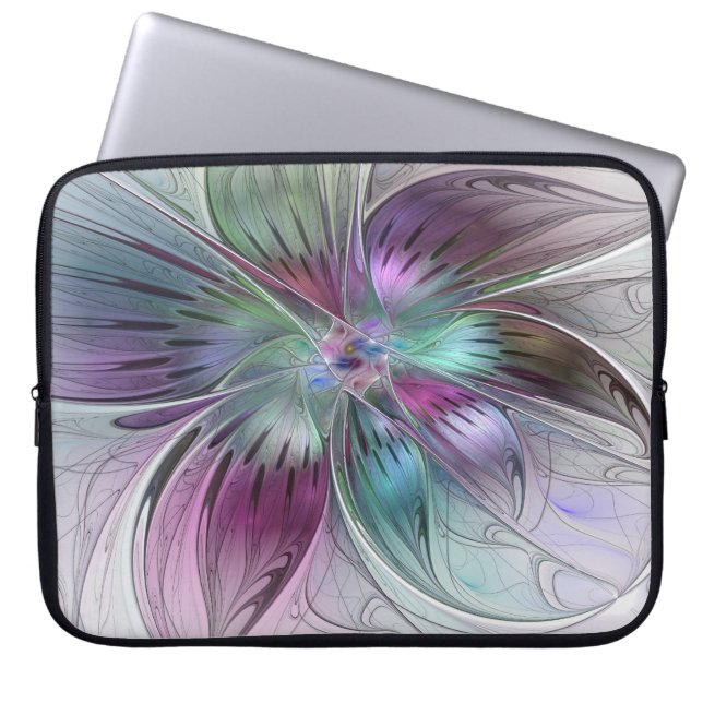 Colourful Abstract Flower Modern Floral Fractal Ar Laptop Sleeve (Front)