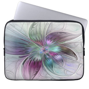 Colourful Abstract Flower Modern Floral Fractal Ar Laptop Sleeve