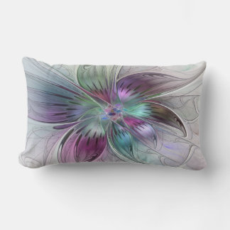 Colourful Abstract Flower Modern Floral Fractal Ar Lumbar Cushion