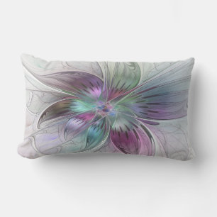 Colourful Abstract Flower Modern Floral Fractal Ar Lumbar Cushion