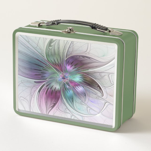 Colourful Abstract Flower Modern Floral Fractal Ar Metal Lunch Box (Front)