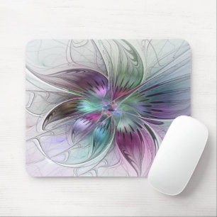 Colourful Abstract Flower Modern Floral Fractal Ar Mouse Pad