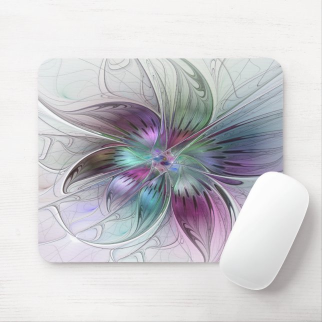 Colourful Abstract Flower Modern Floral Fractal Ar Mouse Pad (With Mouse)