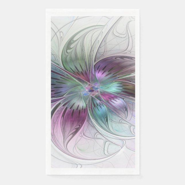 Colourful Abstract Flower Modern Floral Fractal Ar Napkin (Front)