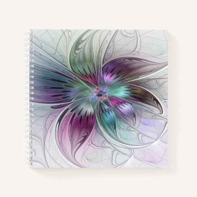 Colourful Abstract Flower Modern Floral Fractal Ar Notebook (Front)