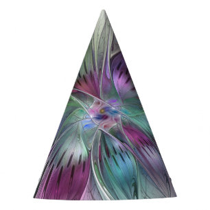 Colourful Abstract Flower Modern Floral Fractal Ar Party Hat