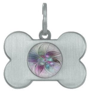 Colourful Abstract Flower Modern Floral Fractal Ar Pet ID Tag