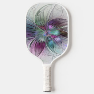 Colourful Abstract Flower Modern Floral Fractal Ar Pickleball Paddle