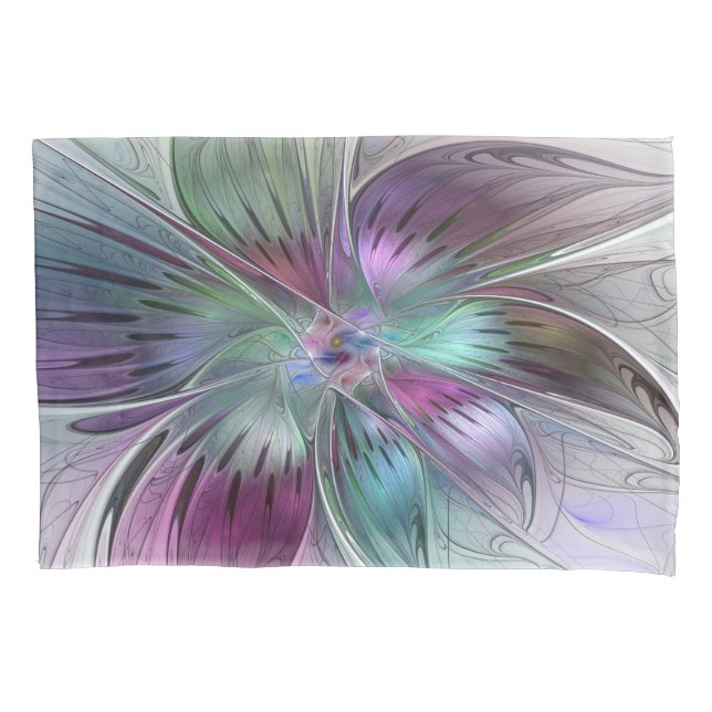 Colourful Abstract Flower Modern Floral Fractal Ar Pillowcase (Front)