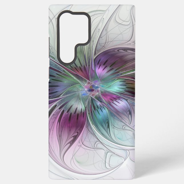 Colourful Abstract Flower Modern Floral Fractal Ar Samsung Galaxy S22 Ultra Case (Back)