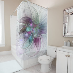 Colourful Abstract Flower Modern Floral Fractal Ar Shower Curtain
