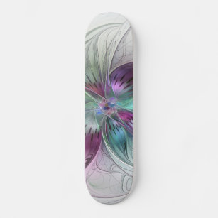 Colourful Abstract Flower Modern Floral Fractal Ar Skateboard