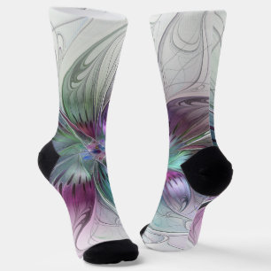 Colourful Abstract Flower Modern Floral Fractal Ar Socks