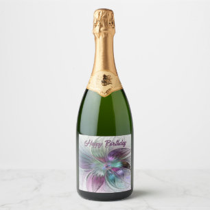 Colourful Abstract Flower Modern Floral Fractal Ar Sparkling Wine Label