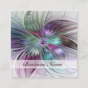 Colourful Abstract Flower Modern Floral Fractal Ar Square Business Card