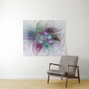 Colourful Abstract Flower Modern Floral Fractal Ar Tapestry