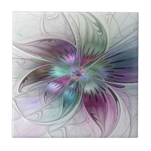 Colourful Abstract Flower Modern Floral Fractal Ar Tile