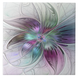 Colourful Abstract Flower Modern Floral Fractal Ar Tile