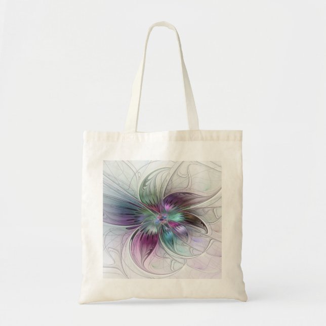Colourful Abstract Flower Modern Floral Fractal Ar Tote Bag (Front)