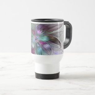 Colourful Abstract Flower Modern Floral Fractal Ar Travel Mug
