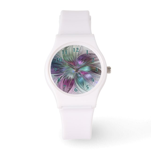 Colourful Abstract Flower Modern Floral Fractal Ar Watch (Front)