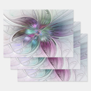 Colourful Abstract Flower Modern Floral Fractal Ar Wrapping Paper Sheet