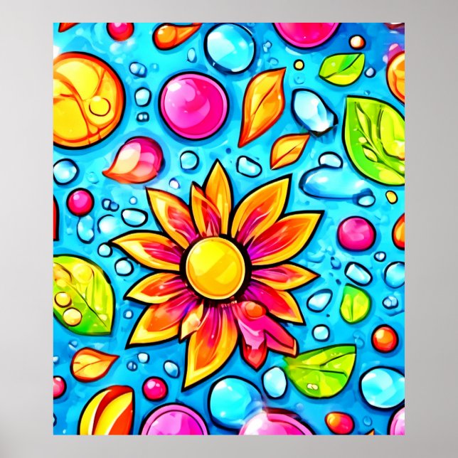 Colourful abstract flower pattern poster (Front)
