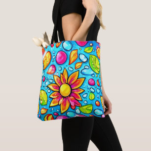 Colourful abstract flower pattern tote bag