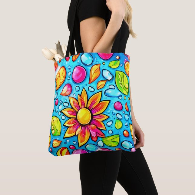 Colourful abstract flower pattern tote bag (Close Up)