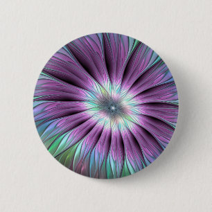 Colourful Abstract Flower Pink Blue Green Fractal 6 Cm Round Badge