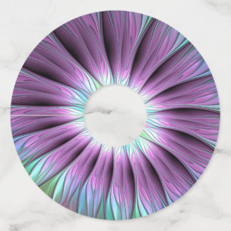 Colourful Abstract Flower Pink Blue Green Fractal Wine Glass Tag