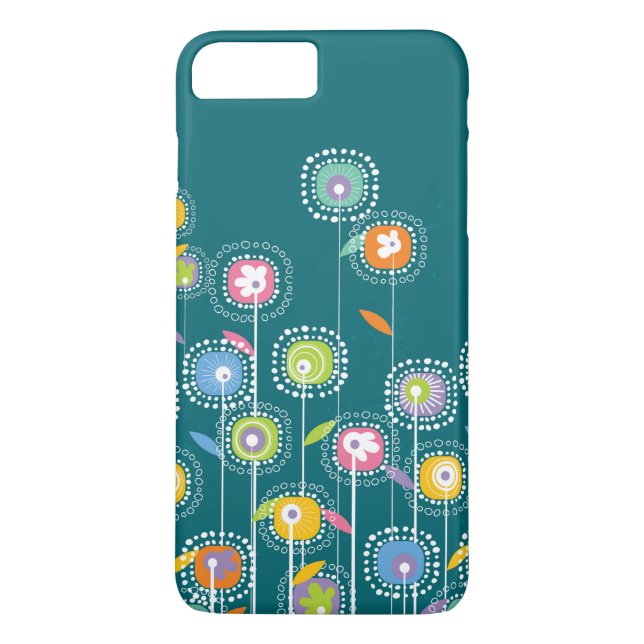 Colourful Abstract Flowers Blue-Green Background Case-Mate iPhone Case (Back)