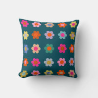 Colourful Abstract Flowers Navy Blue Retro Floral 