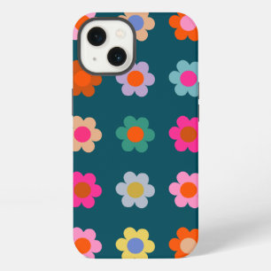 Colourful Abstract Flowers Navy Blue Retro Floral iPhone 13 Case