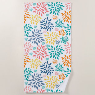 Colourful abstract flowers pattern beach towel