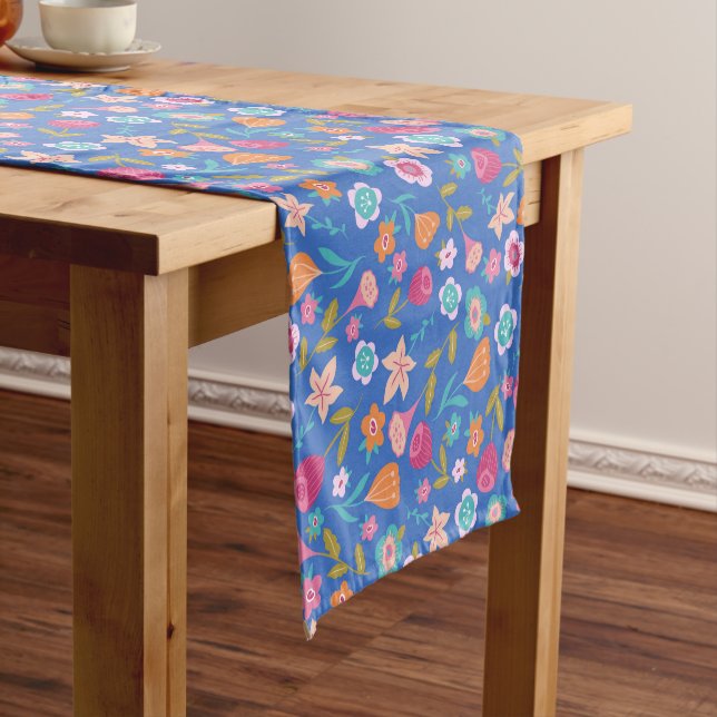 colourful abstract flowers pattern short table runner (In Situ)