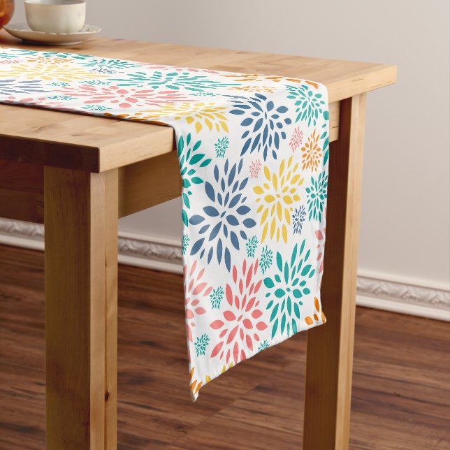 Colourful abstract flowers pattern short table runner (In Situ)