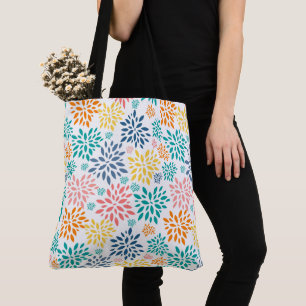 Colourful abstract flowers pattern tote bag