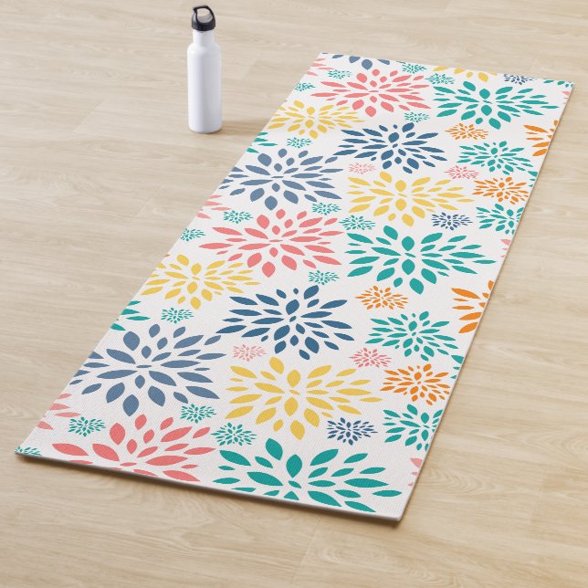 Colourful abstract flowers pattern yoga mat (In Situ)