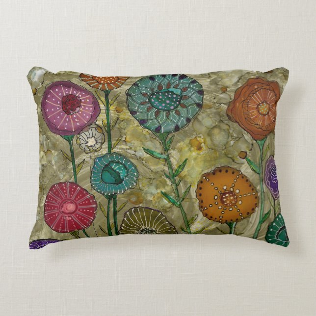 Colourful Abstract Flowers Throw Pillow (Front)