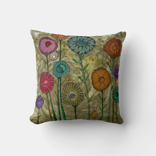 Colourful Abstract Flowers Throw Pillow (Front)