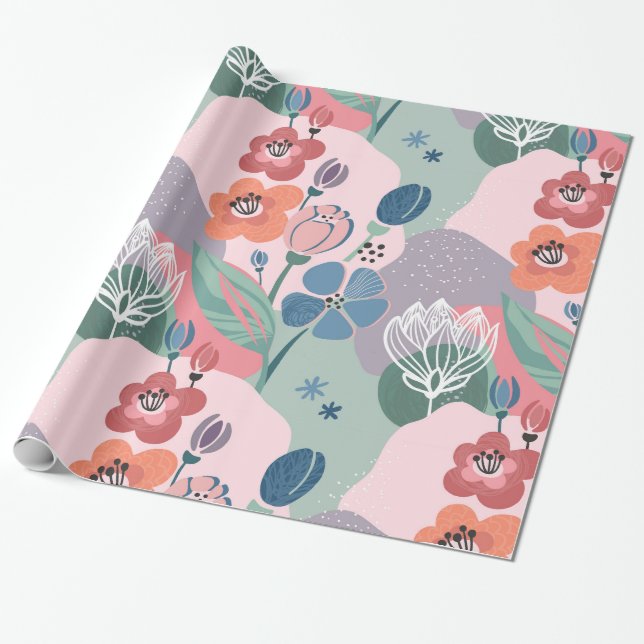 Colourful Abstract Flowers  Wrapping Paper (Unrolled)