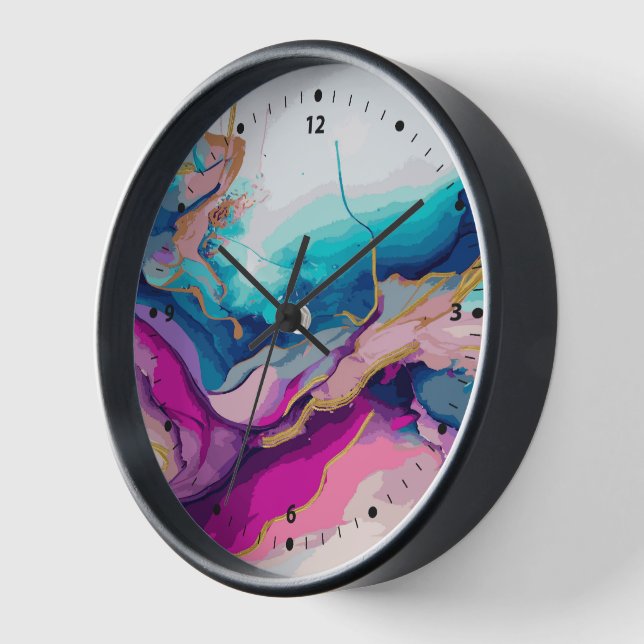 Colourful abstract flowing ink colours background clock (Angle)