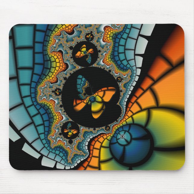 colourful abstract Fractal Butterfly Cacoon Mouse Pad (Front)